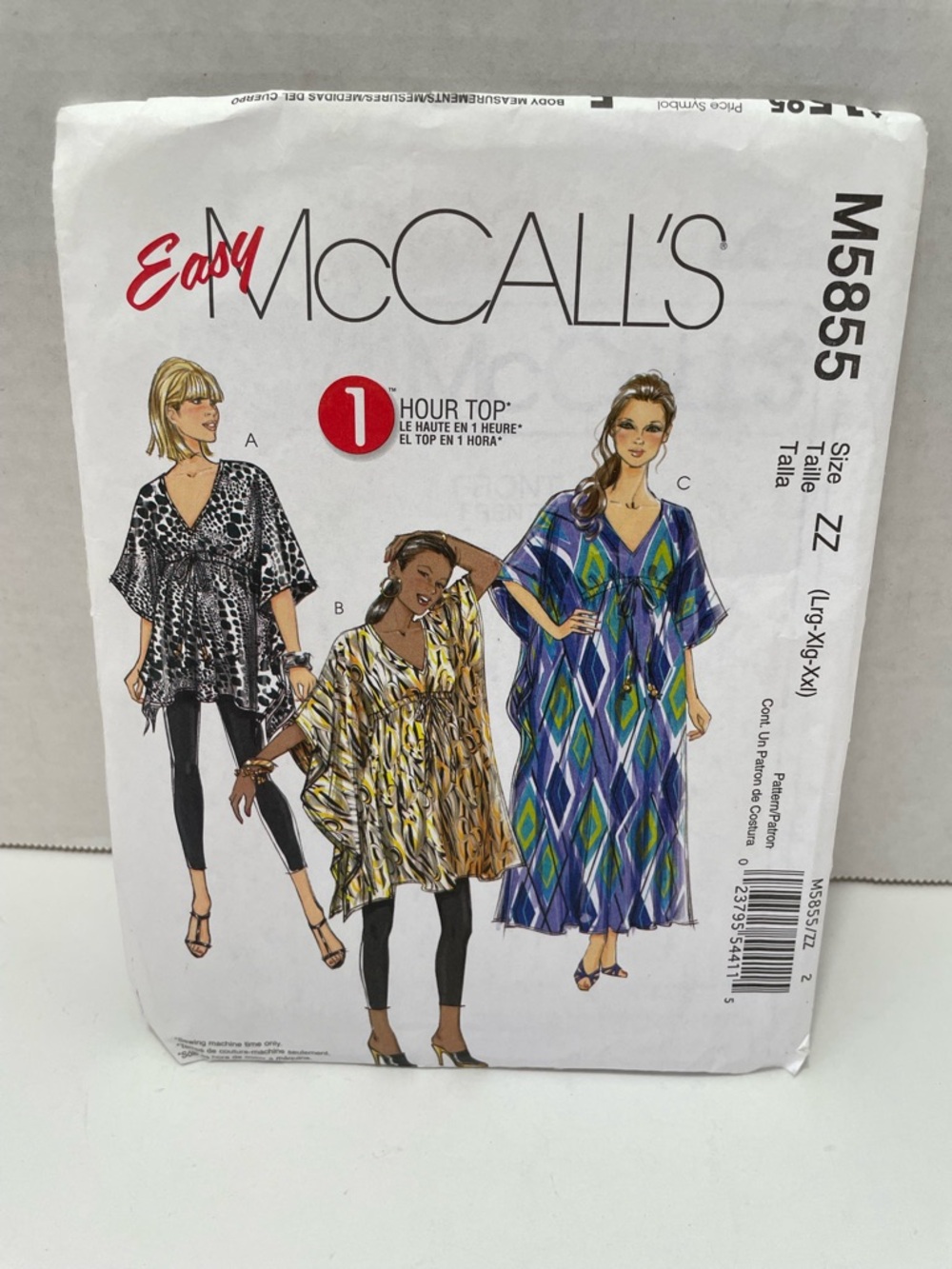 Easy McCall's M5855 Women's V-Neck Caftan Top Pattern, Sizes L-XXL
